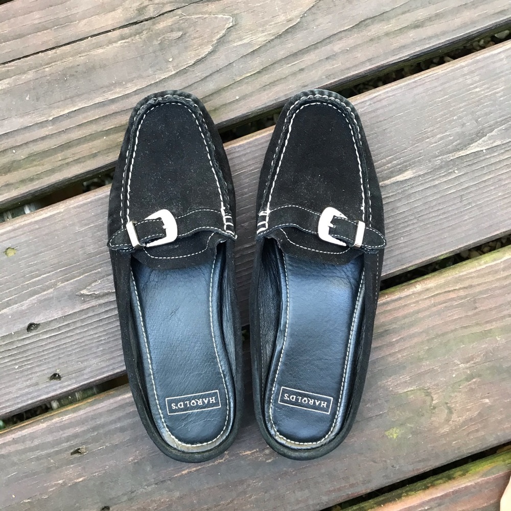 Harold’s Suede Slip-On Driving Moccasins Mules with Bling | Size 7.5